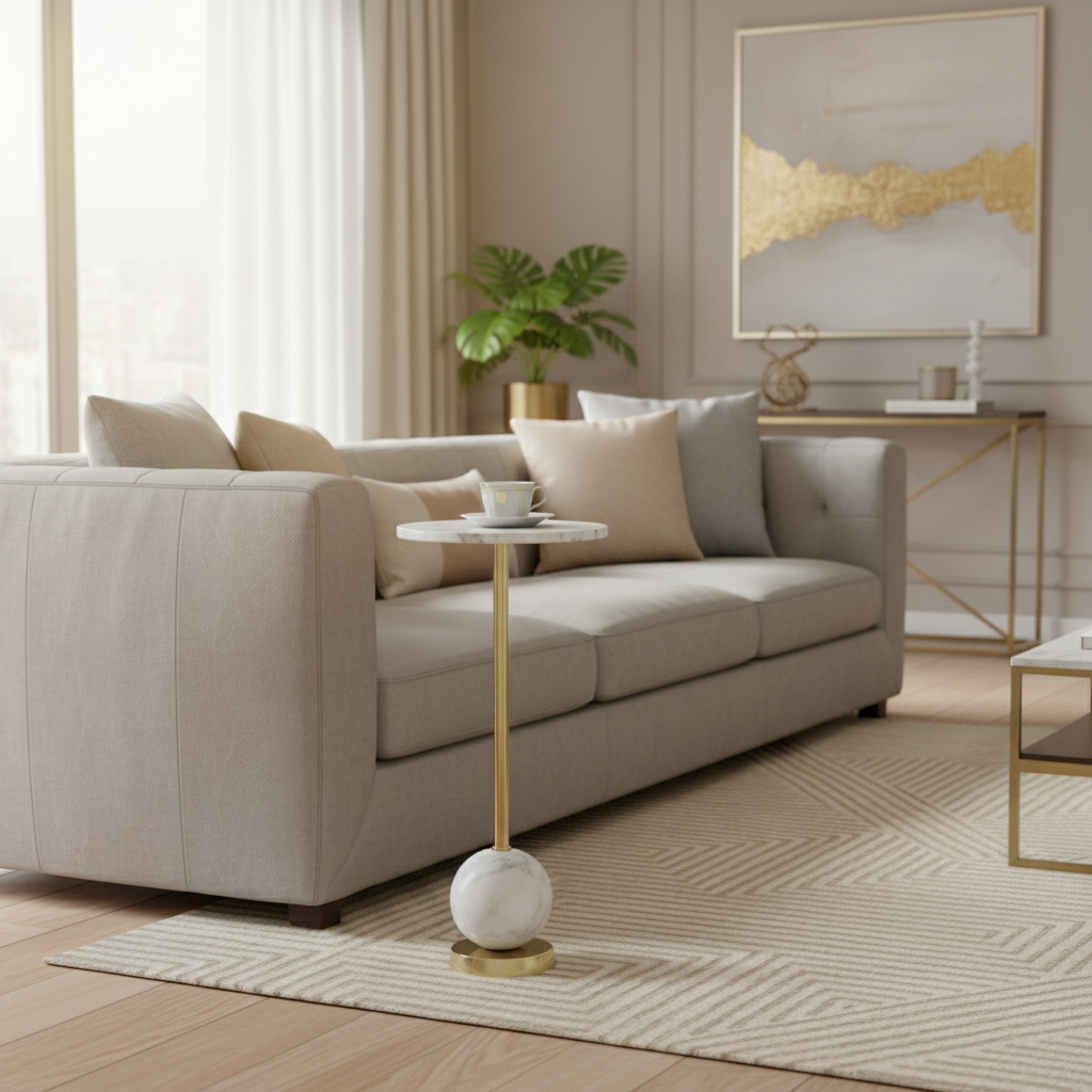 Salo Beistelltisch kompakt neben Sofa im Wohnzimmer