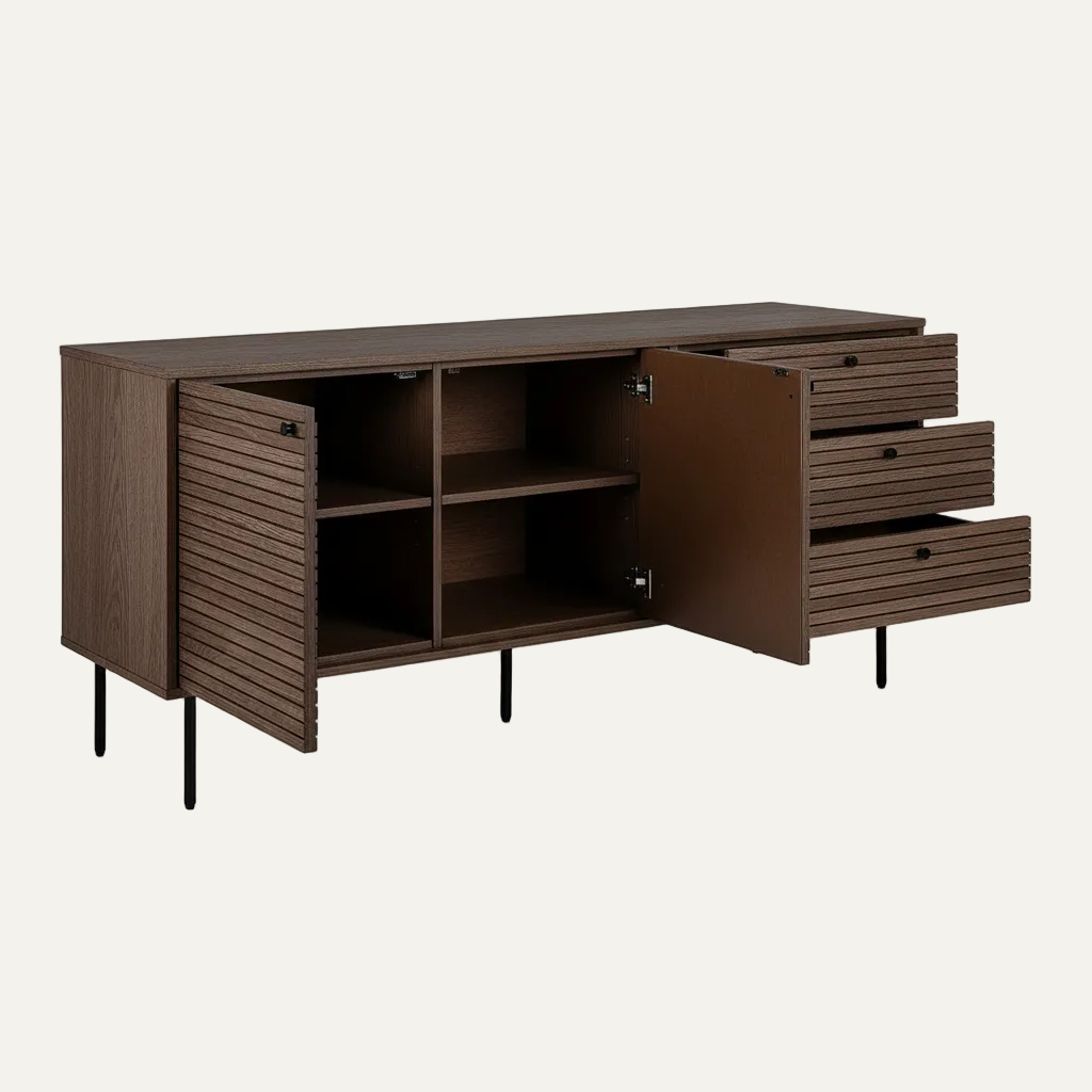 Sideboard Kyoto Dunkelbraun - korrekte Anordnung geöffnet
